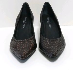 Diego di Lucca Black Croc Embossed Leather Pumps Heels
